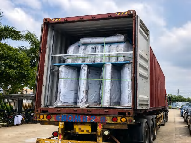 Protected modular components loaded inside a shipping container
