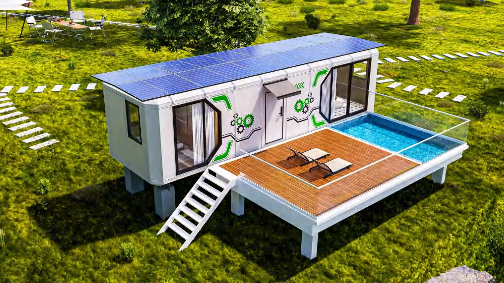 Garden-Facing Prefab Cabin with a Separate Lounge — MG3-40B exterior design